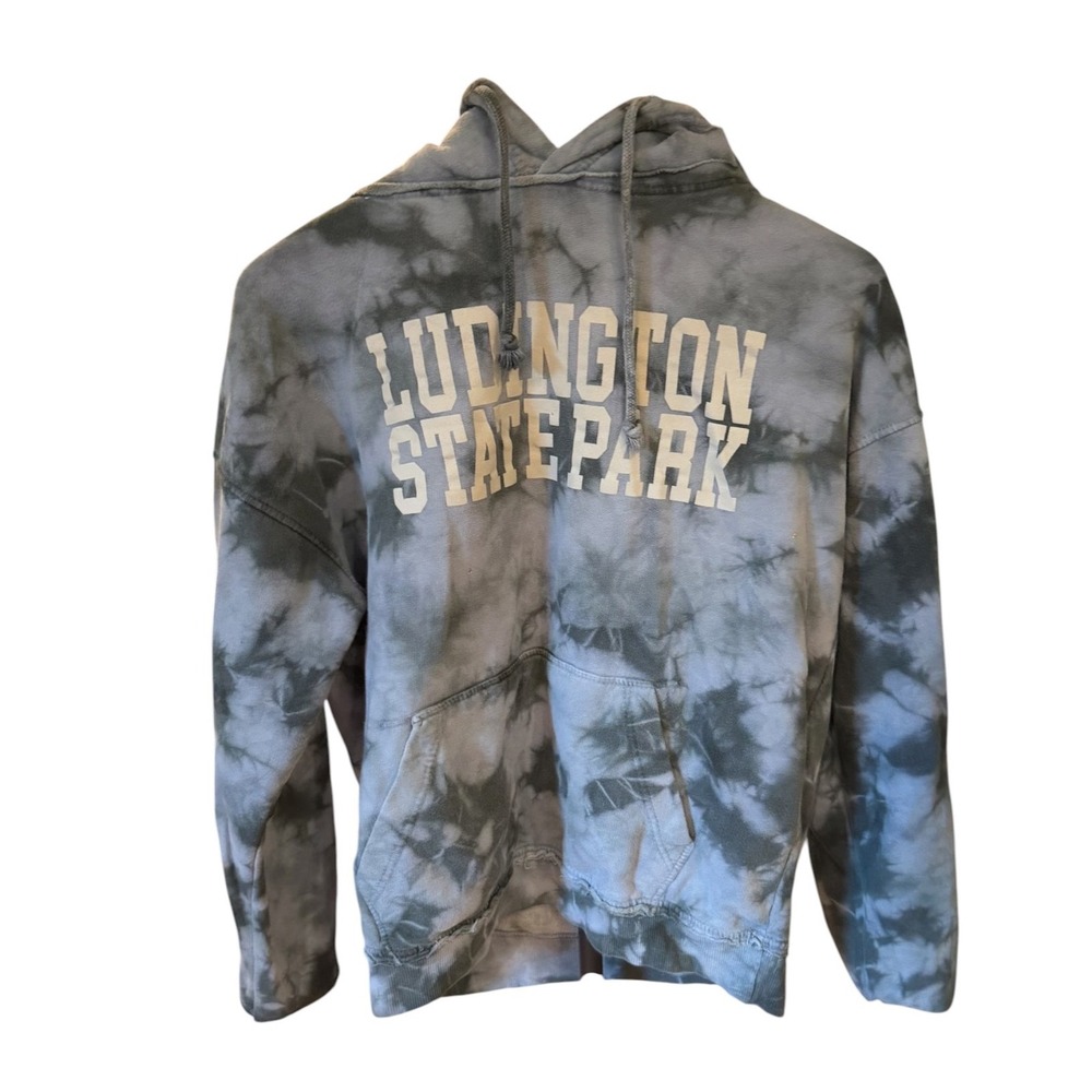 US Apparel Ludington State Park Tie Dye Hoodie Blue Gray Michigan Sweatshirt S